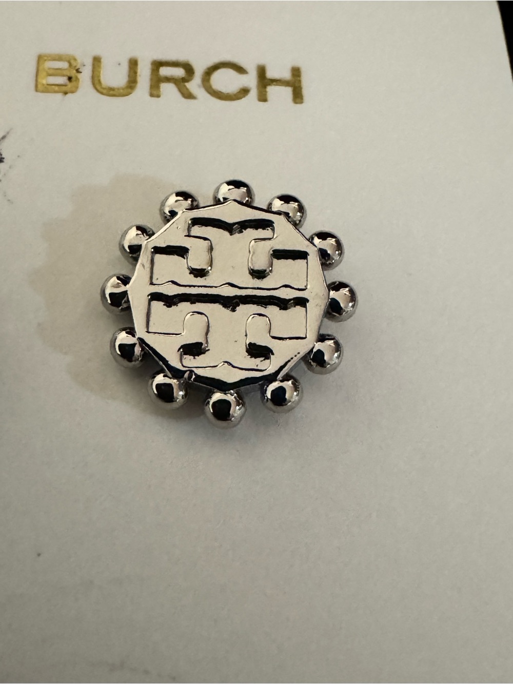 Tory Burch Silver Logo Stud Earring with Beaded Edge